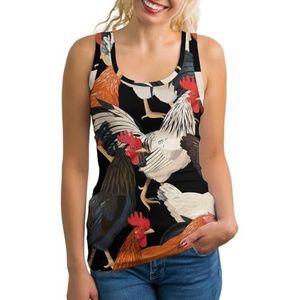Kleurrijke kippen vrouwen tank top mouwloos T-shirt trui vest atletische basic shirts zomer gedrukt