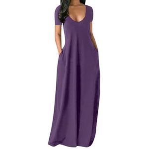 HHuiXinXue Oversized jurk met losse bandjes voor dames, elegante eenhoornkleurige spaghetti-maxi-jurken met zakken, Paars, L
