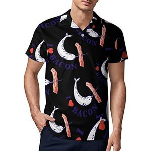 Narwhale I Love Bacon heren golf poloshirt zomer korte mouw T-shirt casual sneldrogende T-shirts 3XL
