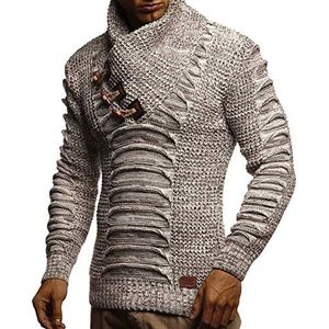 Leif Nelson Heren pullover gebreide trui sjaalkraag slim fit mannen zwarte trui voor winter lange mouwen hoodie wollen trui LN5575, lichtbruin, XXL