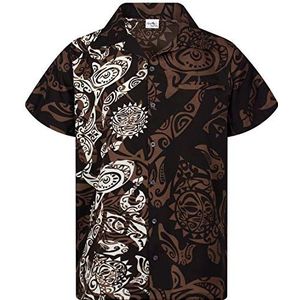 Funky Hawaiiaans Overhemd, Hawaii-Overhemd, Korte Mouw, Maori Wedding, Bruin, 5XL