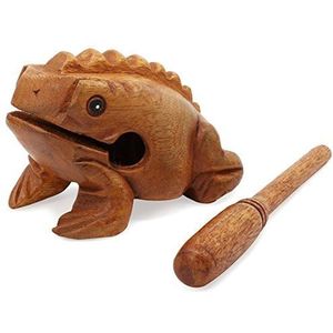 Aussel Guiro Kwakende houten kikker met hamer, muziekinstrument geluidsblok, fairtradeproduct, slaginstrument, 12,7 cm