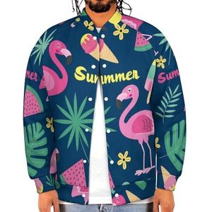 Tropisch Blad Flamingo Ice Cream Grappige Mannen Baseball Jacket Gedrukt Jas Zachte Sweatshirt Voor Lente Herfst