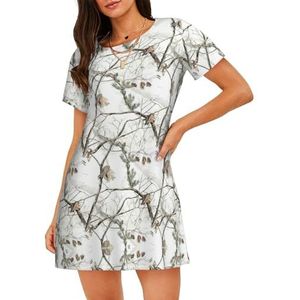 GXUNGT Witte zomerbadjas met camouflageprint voor dames, nachtkleding met korte mouwen, zacht en comfortabel, voor thuis en buiten, Zwart, S