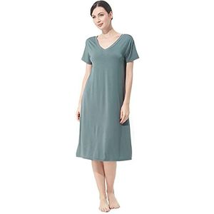 DSKK Nachthemd voor dames, met korte mouwen, katoen, zwangerschapspak, nachtkleding voor vrouwen, Groen 2, M