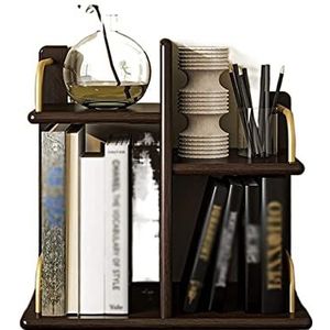 Boekenplank Boekenkast Desktop Verstelbare Boekenplank Multi-Layer Bookshees Grote Capaciteit Kantoor Bestand Opbergrek Desktop Organizer Wandgemonteerde Boekenplank ( Color : Brown , Size : 18*8.6*19