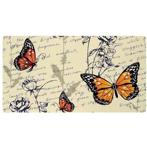 VAPOKF Bloem en vlinder op papier brief keuken mat, antislip wasbaar vloertapijt, absorberende keuken matten loper tapijten voor keuken, hal, wasruimte