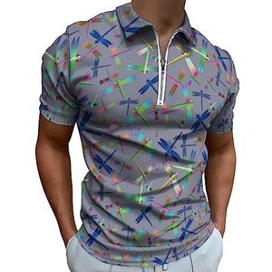 Gekleurde Leuke Dragonfly Polo Shirt voor Mannen Casual Rits Kraag T-shirts Golf Tops Slim Fit