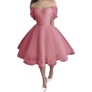 Bruidsmeisjesjurken van tule voor dames, effen prinsessenjurk, baljurk, plooien, cocktailjurk, grote maten, Stoffige Roos, 32