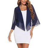 Aottori Bolero voor dames, chiffon, elegant, zomer, cardigan, korte lichte schouderjas, feestelijke jas, transparant, bedjasje met 3/4 mouwen, navyblauw, M
