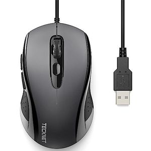 TECKNET 3600DPI Optical Business Mouse Ergonomische bekabelde muis met 6 knoppen, 4 verstelbare dpi niveaus, USB-plug & play, voor laptop/pc/Mac - grijs