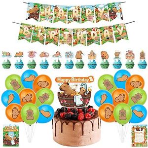 generic Capibara Feestdecoraties - Capibara Thema Verjaardag Banner Cupcake Toppers Ballonnen - Eenvoudig te maken Achtergrond Kinderen Verjaardagsfeestje Ballonnen Boog Foto Props Benodigdheden