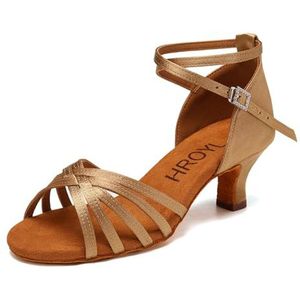 HROYL Dansschoenen Dames Latin Afrika Salsa Ballroom Lage Hak Oefen Prestaties Vrouwen Dansschoenen,213-Beige-5, EU 37.5