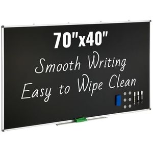 VEVOR Zwart bord, 177,8 x 101,6 cm groot schoolbord met aluminium frame, zwarte planken droog wissen inclusief 1 magnetische wis- en 3 droogwismarkeringen, zwart oppervlak, voor kantoor, thuis en op