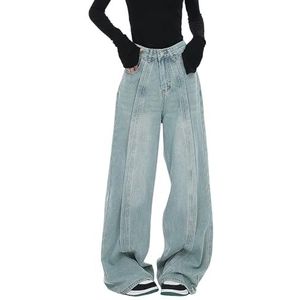 MASUCOR Damesmode Veelzijdige Retro Broek met Wijde Pijpen Lentejeans Elegante Rechte Broek Baggy Jeans Stretchjeans met Hoge Taille voor Dames Y2k Cargo-jeans Boyfriend-stijl(Blue7,M)