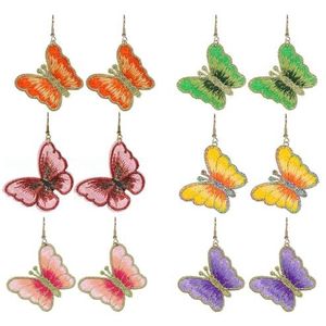 Bedeloorbellen vlinder geborduurd 6 paar bengelende oorbellen hanger doe-het-zelf oorbellen, Doek + Metaal