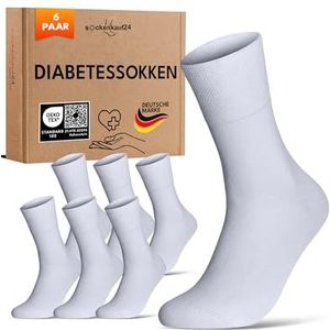 Diabetes Sokken heren zonder elastische band & zonder naad 6 Paar sokken Diabetici met Comfortband katoen 47-50 wit