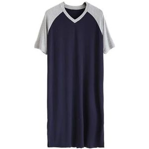 Modale nachtkleding for heren Lange nachthemden Korte mouw V-hals Casual nachtjapon met kleurblokken Big & Tall Zachte nachtkleding(Color:Light gray navy blue,32-33, 3435, 36-37, 38-39, 40-41, 42