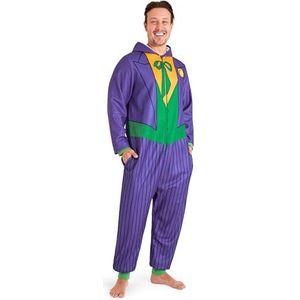 DC Comics Joker Fleece Onesie met capuchon voor heren, fleece loungewear - grappige geschenken voor hem, Meerkleurig, L