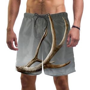 PAFEFO Elk Antler boardshorts voor heren, sneldrogend, strand, zwemmen, sportpakken met zakken, Elk gewei, S