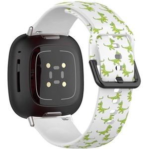 Zachte sportband compatibel met Fitbit Sense / Sense 2 / Versa 4 / Versa 3 (grappige groene dinosaurus op wit) siliconen armband accessoire