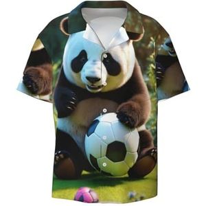Panda-print herenoverhemd met korte mouwen, casual overhemd voor heren, zomer, zakelijk, casual overhemd, Zwart, 3XL