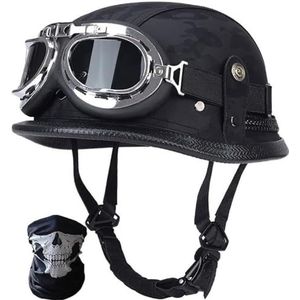 Vintage Duitse Motorfiets Halve Helmen Halve Schaal Helm met DOT/ECE, Jet Helm Retro, Chopper Helm, Retro Motorhelm, Scooter Helm, Open Helm, met Zonnebril, Snelsluiting G,M=57-58cm