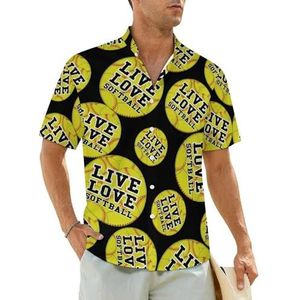 Live Love Softballs herenhemden korte mouwen strandshirt Hawaïaans shirt casual zomer T-shirt XS