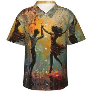 Hingor Dans met muziek print heren Hawaiiaans shirt funky strand casual heren korte mouw zomer aloha shirts button down shirts M-XXL, Zwart, M