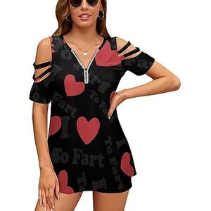 I Love to Fart Koude Schouder Tops voor Vrouwen Casual Korte Mouw T-shirt V-hals Tees Blouse S