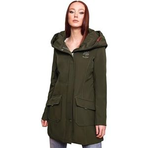 MARIKOO B856 Softshelljas voor dames, lange winterjas, waterafstotende outdoorjas, olijfgroen, S