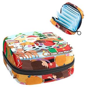 Kerst Kerstman en in de buurt periode Pouch draagbaar,Tampon opbergtas voor maandverband, Meerkleurig, 4.7x6.6x6.6 in/12x17x17 cm