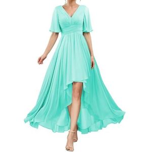 HPPEE Flutter Mouw V-hals Bruidsmeisjesjurken voor Vrouwen Geplooide A-lijn Chiffon Formele Avondjurk, Turkoois, 58/Meer