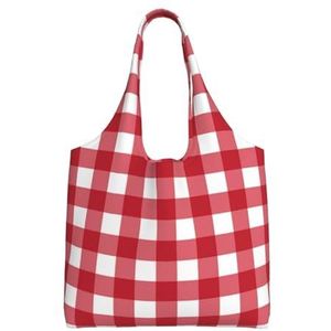 BEEOFICEPENG Schoudertas, Grote Canvas Tote Bag Tote Purse Casual Handtas Herbruikbare Boodschappentassen, Rode Plaid Geruit Abstract, zoals afgebeeld, Eén maat