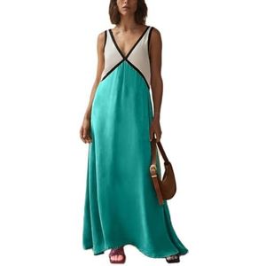 Dames mouwloze diepe v-hals losse effen lange maxi-casual jurk(Color:Lake Blue,Size:X-Large)