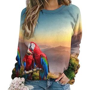 Rode en blauwe ara papegaaien nieuwigheid sweatshirt voor vrouwen ronde hals top lange mouw trui casual grappig