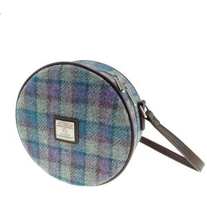 Dames Harris Tweed ronde tas: een fusie van traditie en moderne stijl gemaakt voor veeleisende modeliefhebbers - LB1204, Blauw/Paars Geruit Grijs