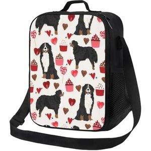 EgoMed Lunchtas, duurzame geïsoleerde lunchbox herbruikbare draagtas koeltas voor werk schoolBerner Sennenhond Valentijnsdag ontwerp liefde honden crème