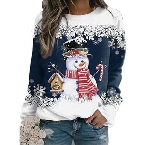 Kerstmotief trui dames trui top sneeuwpop print casual sport 3D print actieve streetwear blouse kersttrui dames hot style(Style 2,XL)