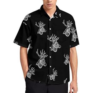 Vintage hertenhoofd Hawaiiaanse shirt voor mannen zomer strand casual korte mouw button down shirts met zak