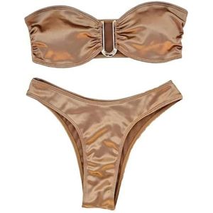 WOYUANSHA Bikini Badpak Dames Bikini Set Dames Badmode Schoudervrij Satijn Bikini Set Met Sneldrogend Gewatteerd Draadloos Badpak Voor Vrouwen