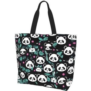 MYGANN Panda Leuke Gezicht Vrouwen Grote Capaciteit Schouder Waterdichte Boodschappentas Voor Dagelijkse Reizen Gift Bag, Zwart, Eén maat