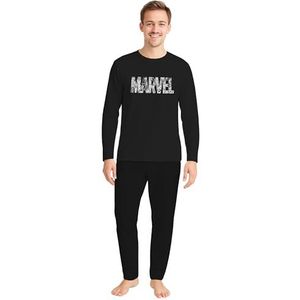 Marvel pyjama voor heren - pyjamaset met lange mouwen bovendeel met broek zwart, zwart, XL