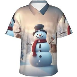 Vrolijk Kerstfeest Leuke Sneeuwman Print Leuke Hawaiiaanse Shirt Voor Mannen Casual Korte Mouw Button Down Shirts Zomer Vakanties, Zwart, S