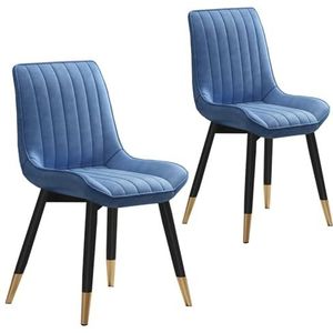 Kunstlederen eetkamerstoelen set van 2, stoelen met hoog stretchschuimkussen, PU-leisure stoel met metalen poten voor thuiskeuken kantoor bistrocafé Blau,2 set