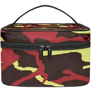 Camouflage groen patroon make-up tas voor vrouwen meisjes cosmetische tassen met handvat reizen make-up organizer tas, Camouflage Patroon Rood Zwart Groen, 8.9x5.9x5.4 Inches, Make-up zakje