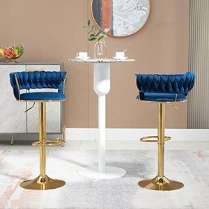 Moimhear Draaibarkrukken set van 2 verstelbare zitstoelen met voetsteun voor keuken, eetkamer, 2 stuks/set (marineblauw)