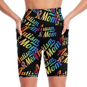 Autism Mom Yoga Biker Shorts voor dames, hoge taille, trainingsbroek met zakken