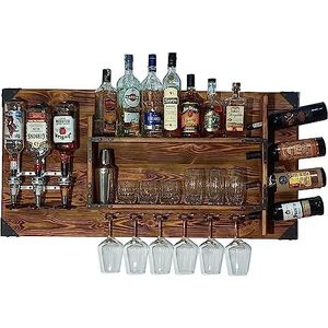 CREATIVE COOPER Houten rek met drankdispenser, alcohol-wanddispenserstation voor 3 flessen, 120 x 60 x 14 cm, vintage en rustiek, whisky, gin, jenever, barkeeper cadeau, wandbaar voor woonkamer