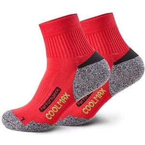 Piarini 2 paar Coolmax wandelsokken zomer kort, ademend, anti-blaren & gepolijst - outdoor trekkingsokken dames heren - maat 35-38 tot 47-50, rood, 35-38 EU